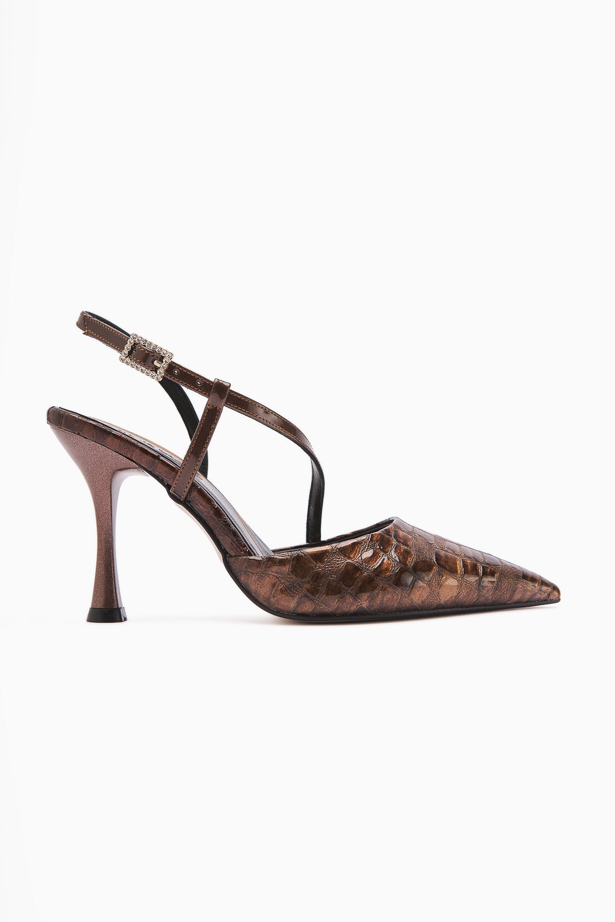 Sarah – Genuine Leather Brown Croc-Embossed Pointed-Toe Heeled Shoe (Women)