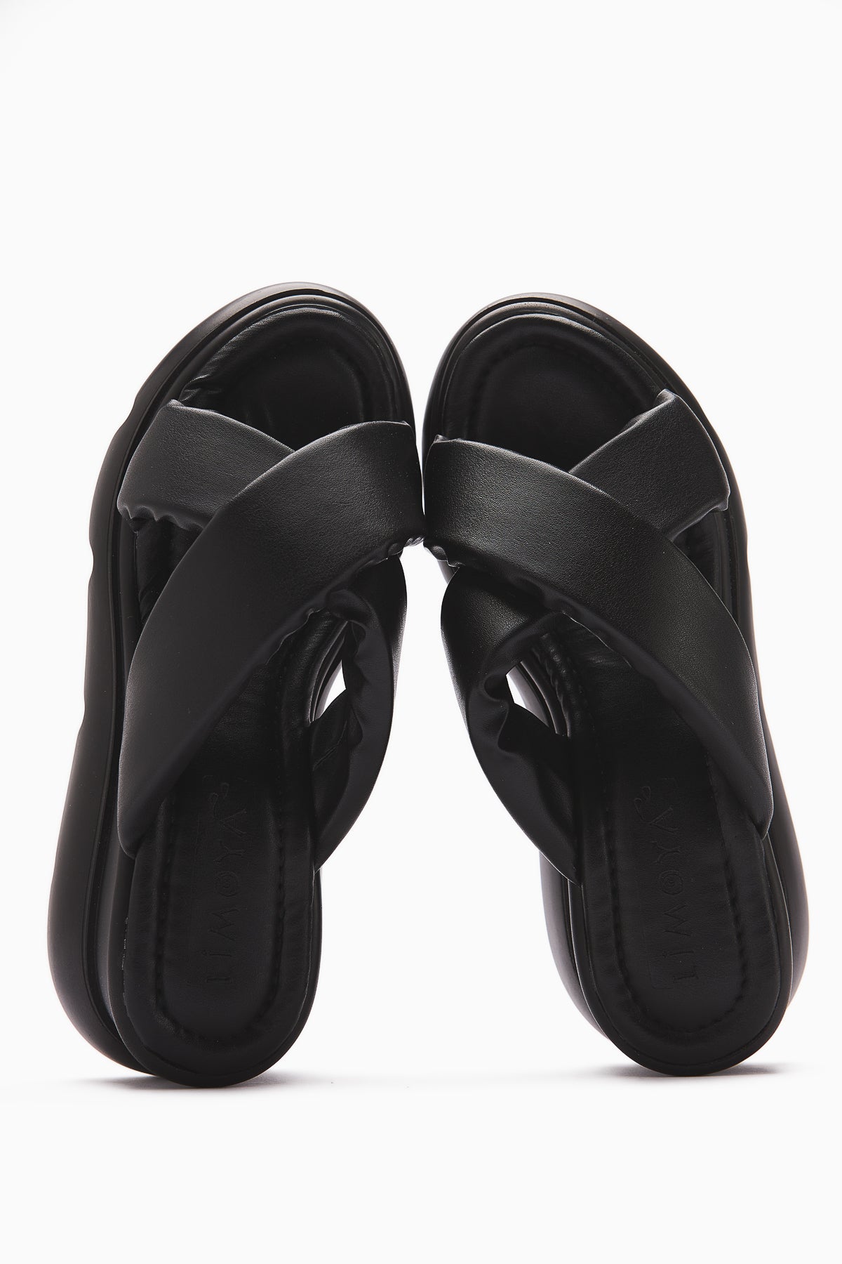 Vicki Schwarze Kreuzriemen Flauschige Damenhausschuhe