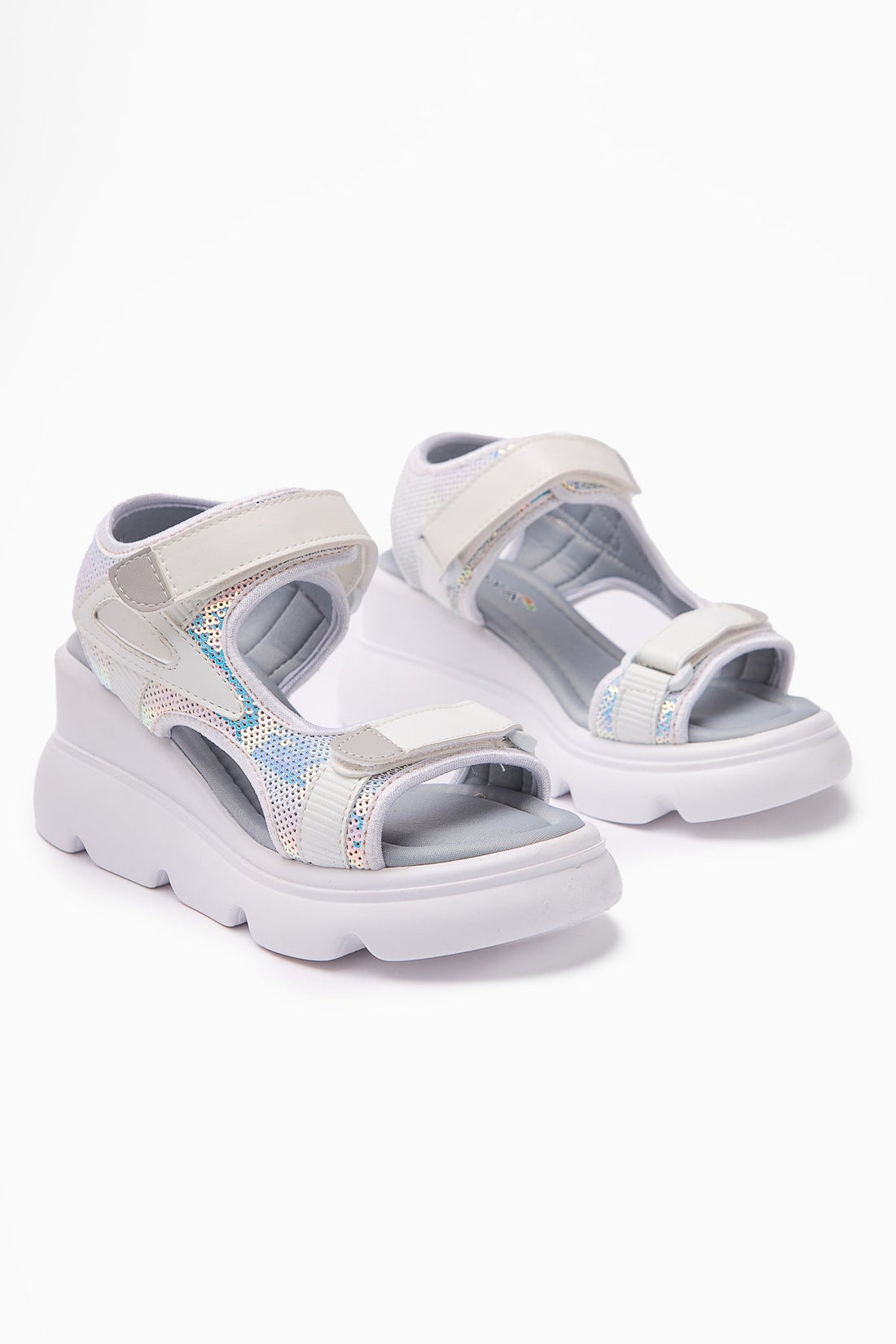 Anela Weiß Plateau Absatz Damen Sandalen mit Klettverschluss