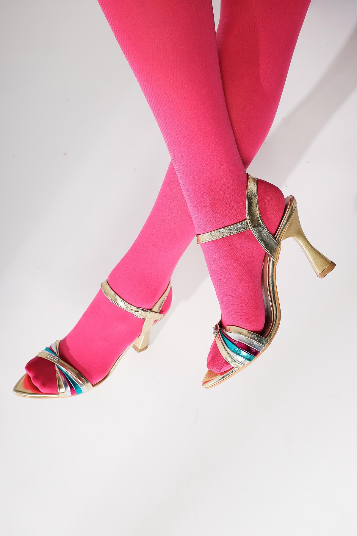 Manya Gold Cross Strap Heeled Sandals