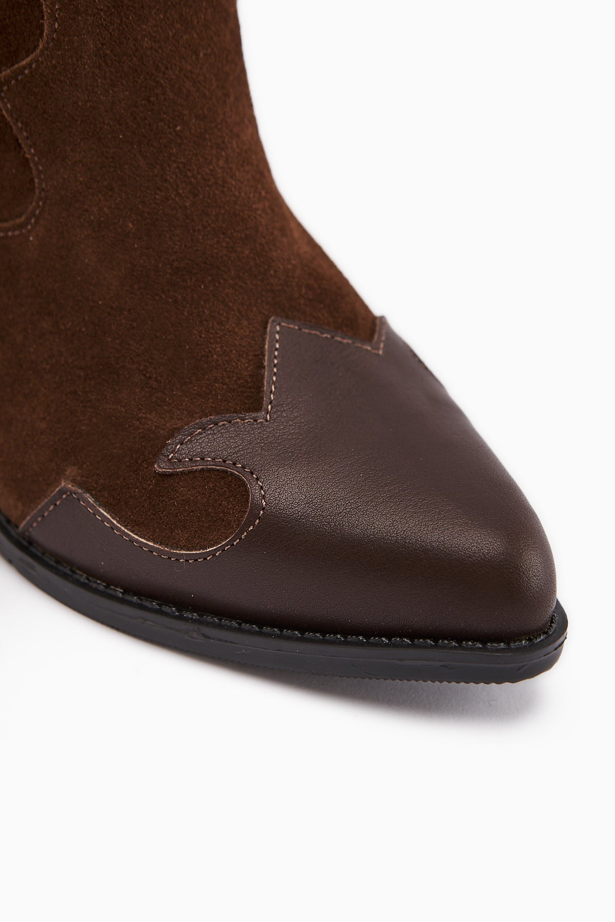 Lara Genuine Brown Suede Embroidered Leather Detailed Heeled Western Boots