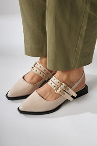 Siran Damen Beige Lackleder Doppelriemen Sandale