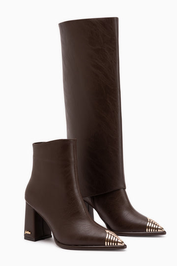 Lacy Braun Abnehmbarer Schaft 2-in-1 Absatz Damen Stiefel & Kniestrümpfe