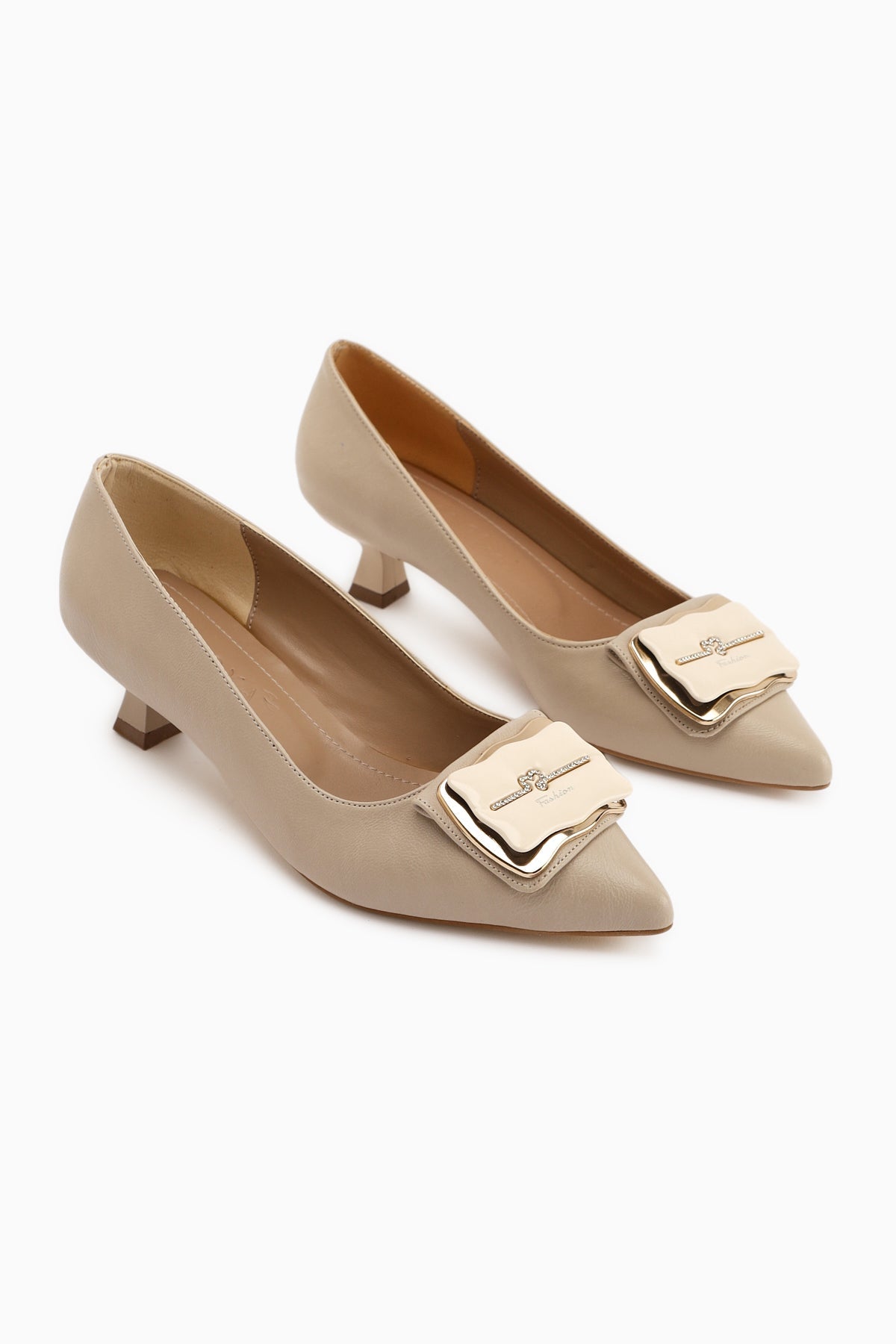 Judita Beige Buckled Women's Heeled Shoe