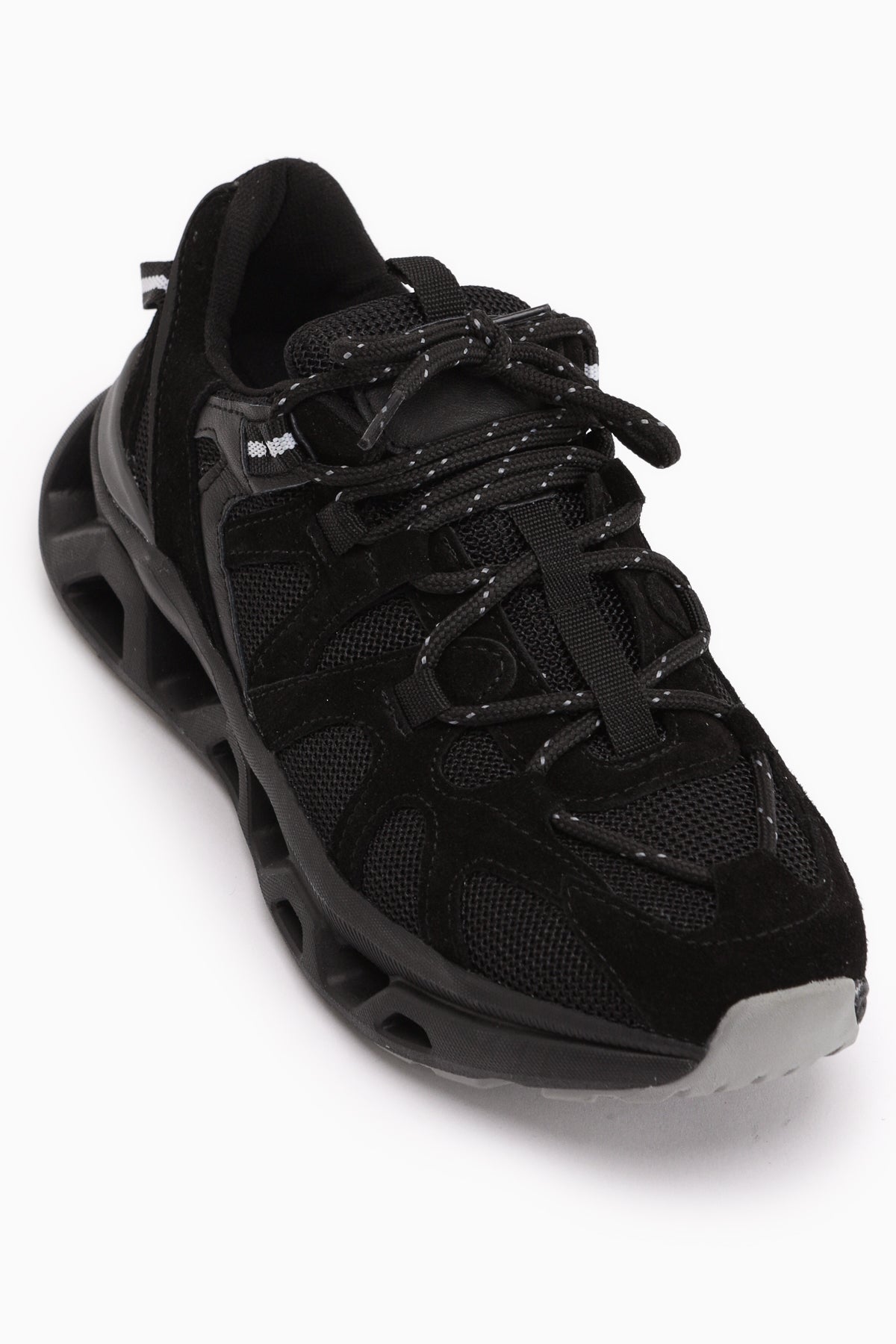 Raisa Echtes Leder Schwarz Wildleder Netz Detail Damen Sneaker