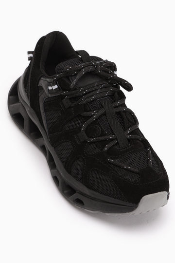 Raisa Echtes Leder Schwarz Wildleder Netz Detail Damen Sneaker