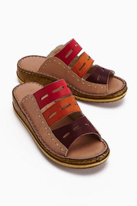 Echtes Leder Joelle Ten Bordeaux Lila Orange Komfort Laser Schnitt Pantoletten