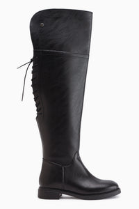 Monie Black Lace-Up Detailed Women’s Knee-High Boots