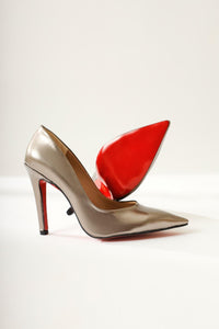 Pavinee Platinum Patent Leather Pointed Toe Red Jurdan Thin Heel Shoes