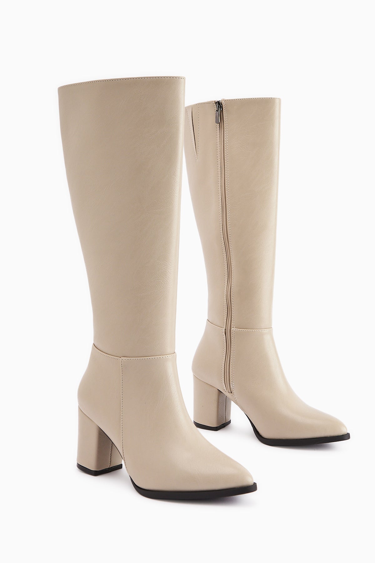 Deniza Beige Heeled Women's Boot