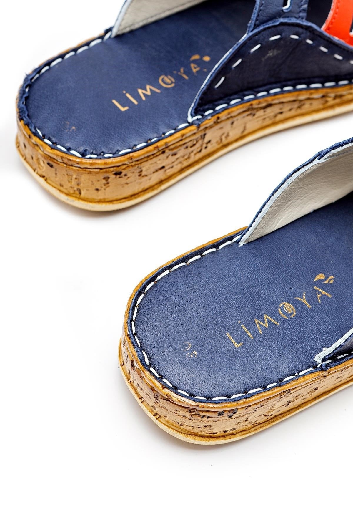 Joelle Echtes Leder Marine Rot Weiß Komfort Laser Cut Slipper