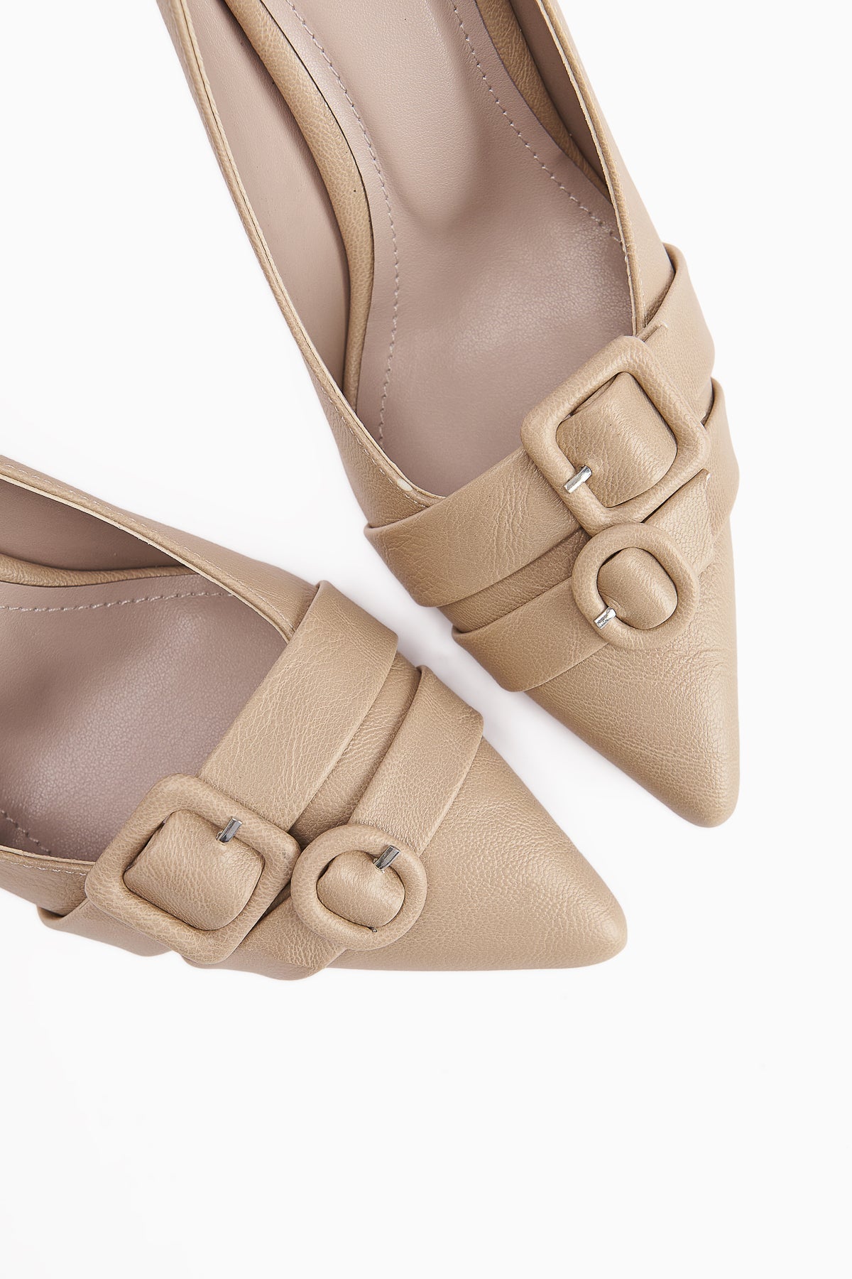 Halez Beige Buckled Stiletto Pointed Toe Women's High Heels