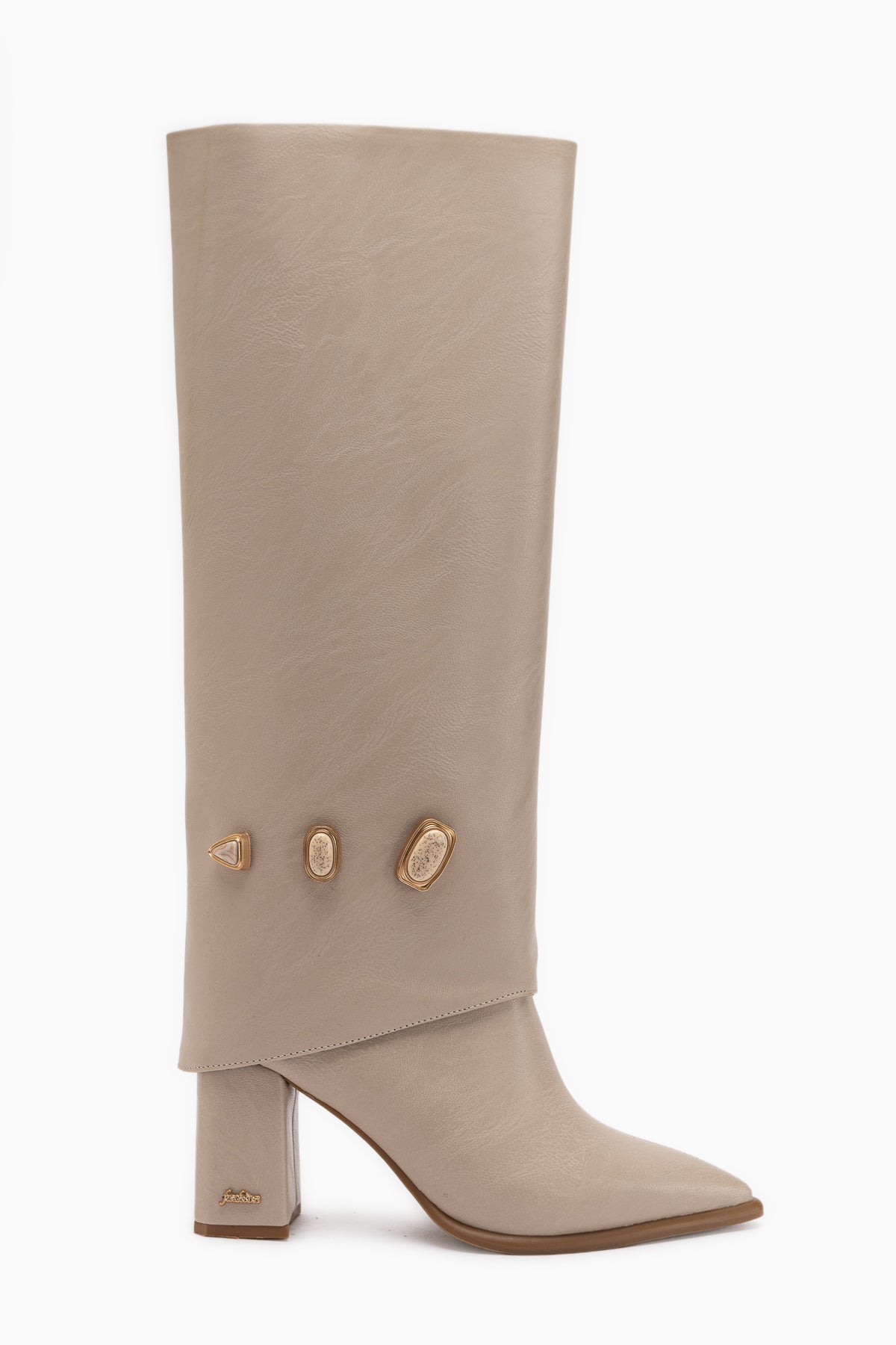 Loretta Beige Abnehmbarer Schaft 2-in-1 Absatz Damen Stiefel & Stiefeletten