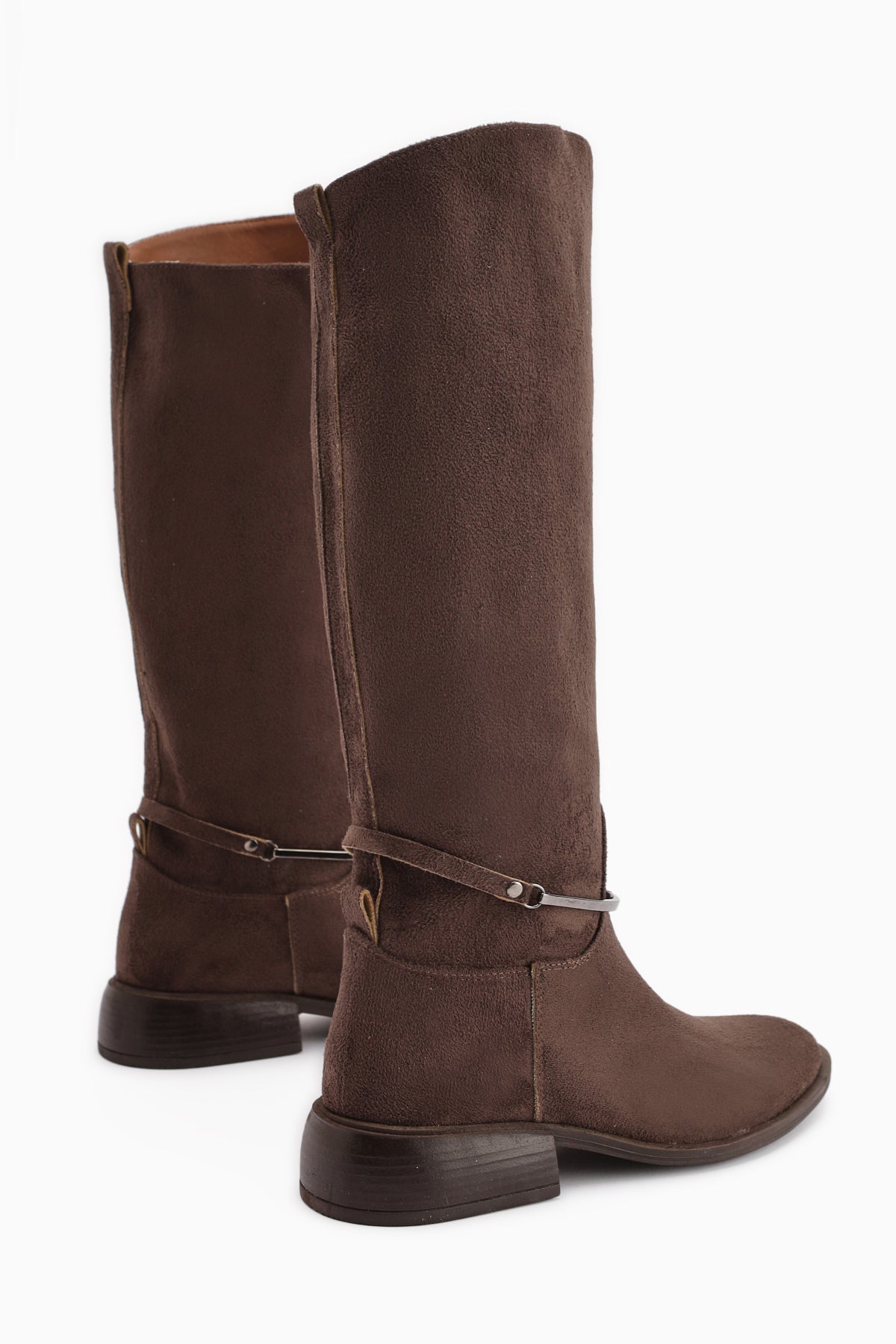 Zeina Coffee Suede Buckled Women's Boots
