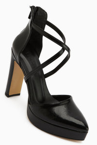 Naomi Black Belted Platform Heeled Women’s Shoes