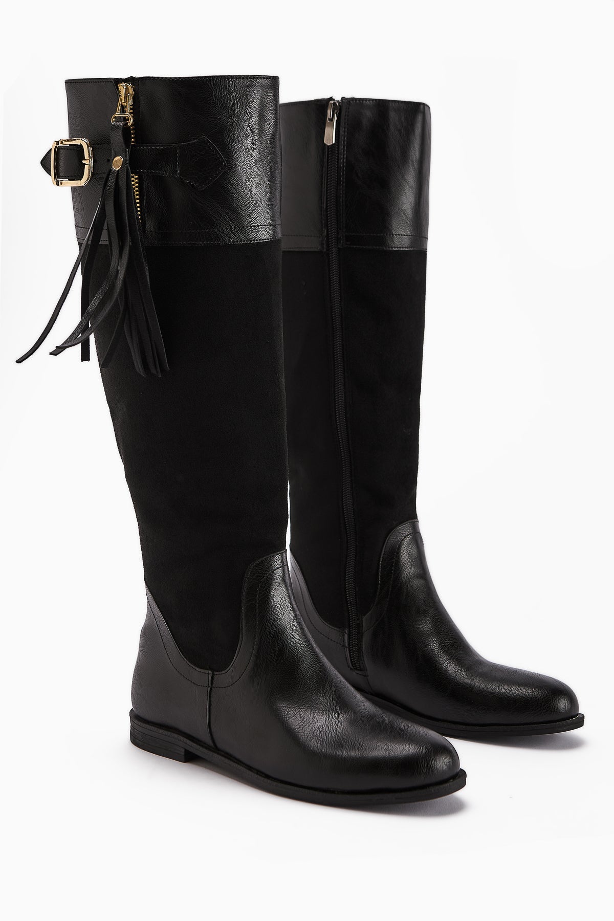 Galia Black Suede Buckled Women's Boot