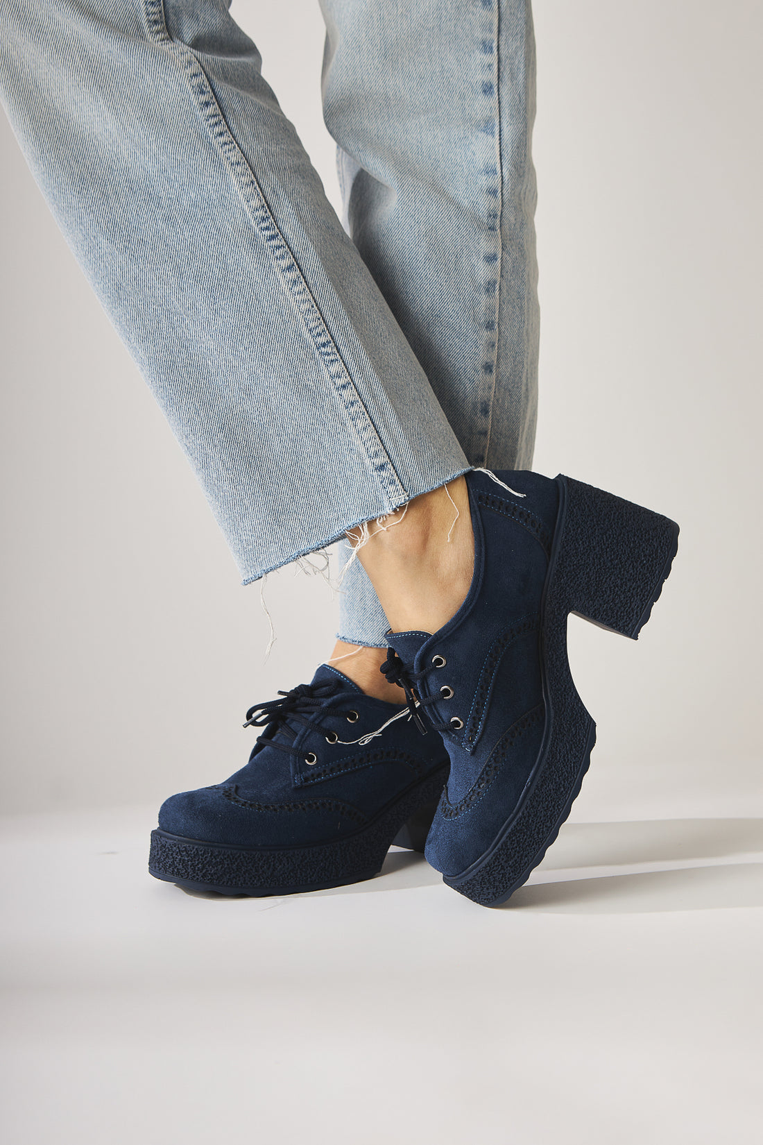 Lenie Navy Blue Suede Laser Cut Detailed Casual Shoes