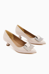 Lini Nude Patent Leather Buckled Low Heel Women's Shoes