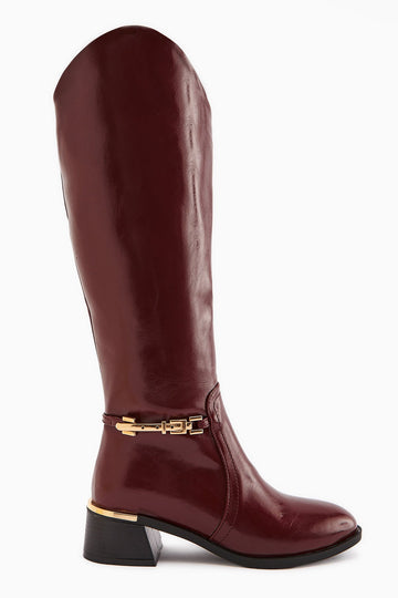Kamilla Burgundy Buckle Detailed Women's Boot