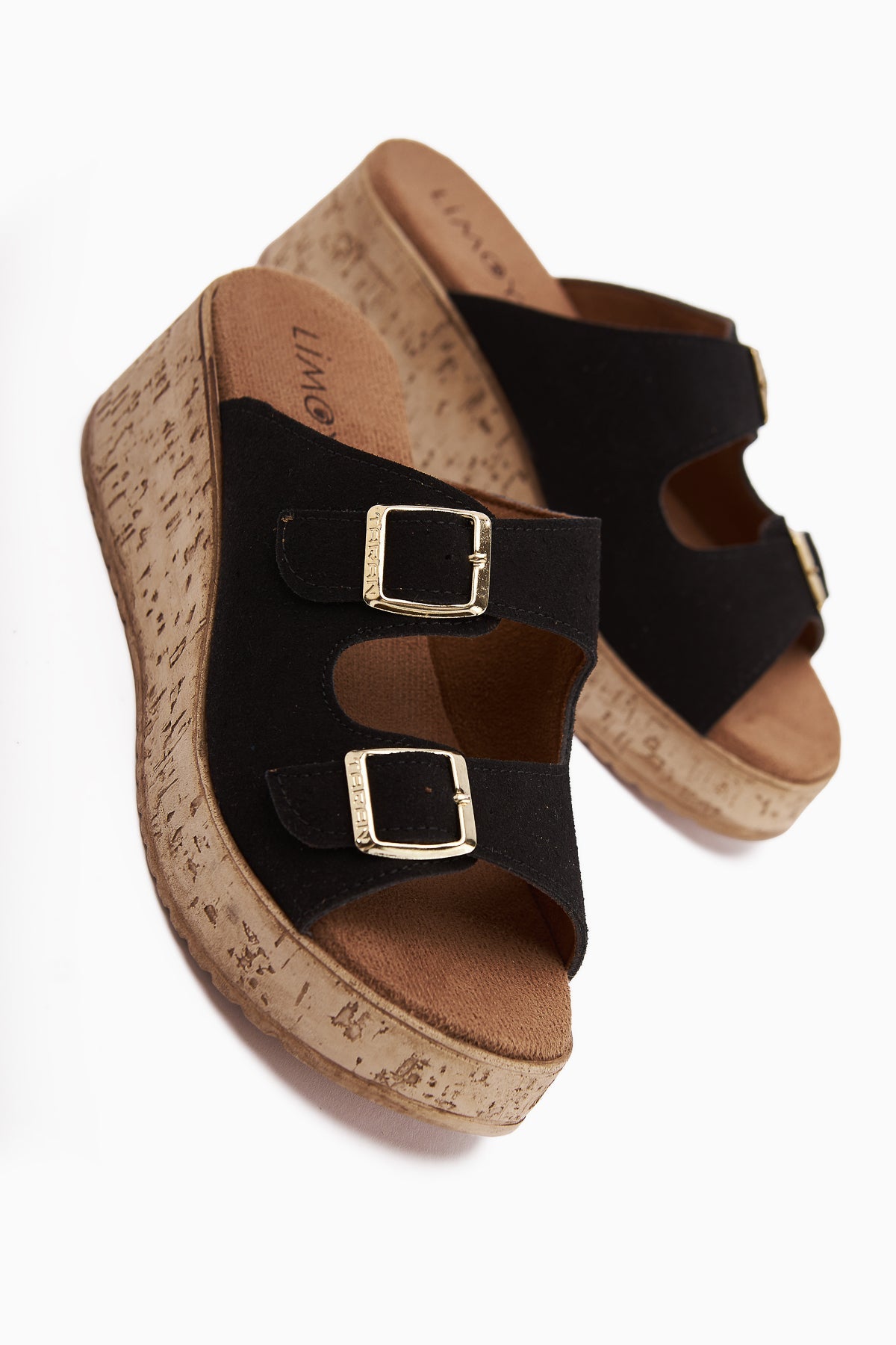 Samina Schwarze Doppelriemen Blockabsatz Damen Hausschuhe