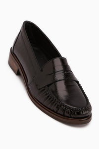 Echtes Leder Schwarze Lack Penny Loafer Damen Schuhe