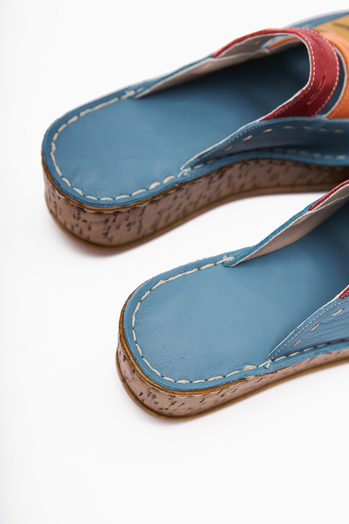 Echtes Leder Etta Denim-Blau Senf Puder Lila Laser Schnitt Damen Pantoletten (Voll Orthopädische Pantoletten)
