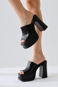 Tonnie Black High Heel Platform Slippers