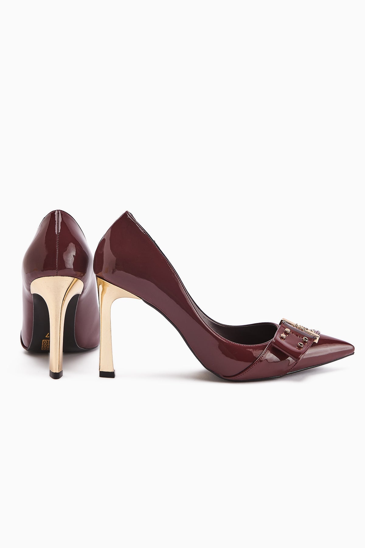 Sven Burgundy Patent Leather Detailed Women's High Heel Shoe