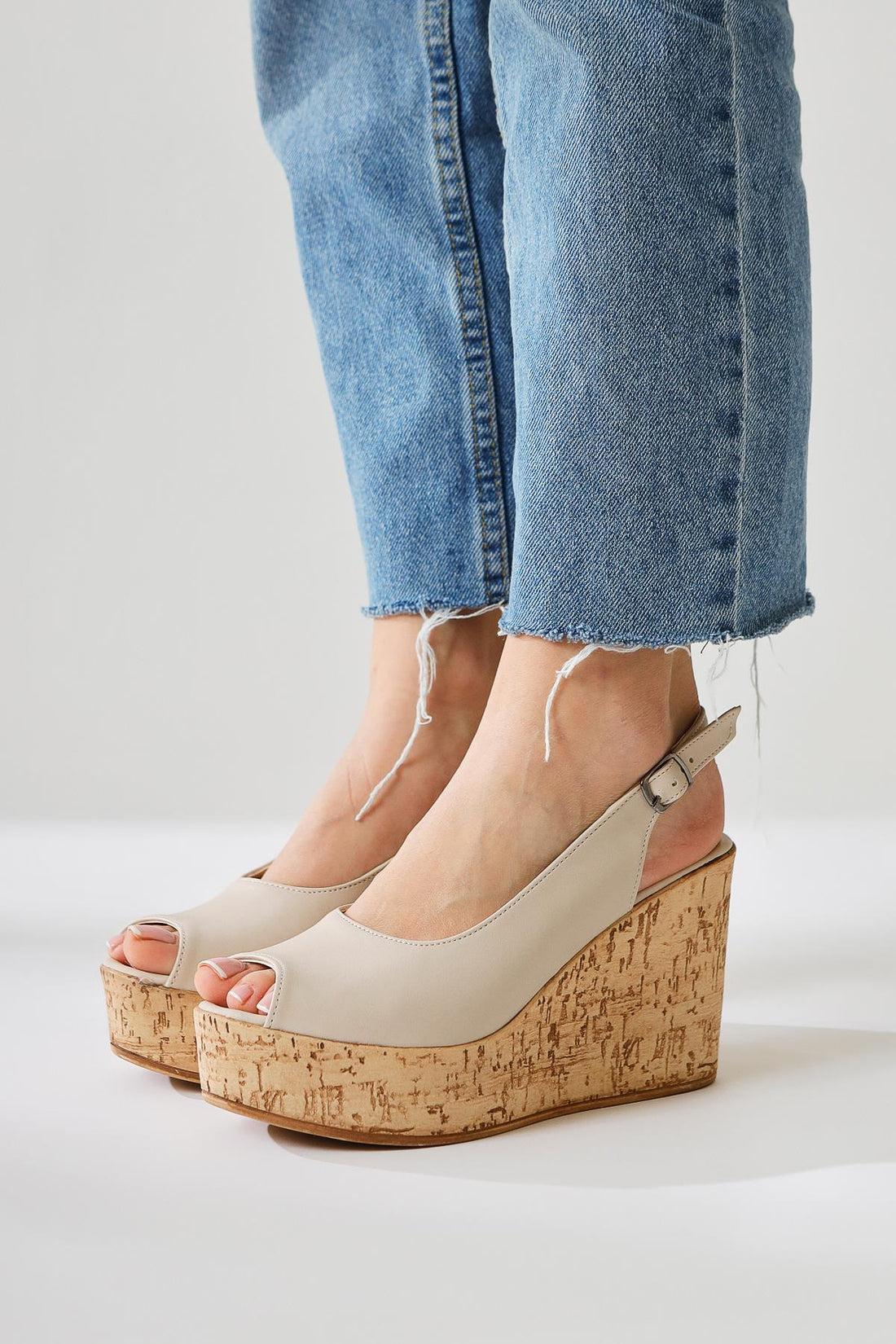 Alvine Beige Rustic Sole Detailed Wedge Heel Sandals