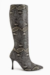 Jana Grau Schlangen Muster Spitz Zehen Damen Absatzstiefel
