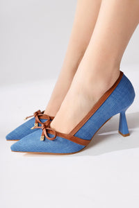 Loviisa Navy Blue-Coffee Bow Detailed High Heel Shoes