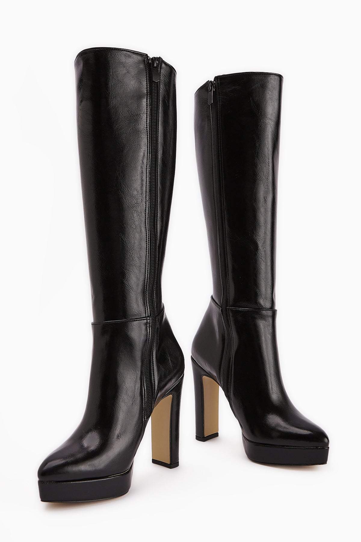 Ariya Black Platform Heeled Zipper Women's Boot