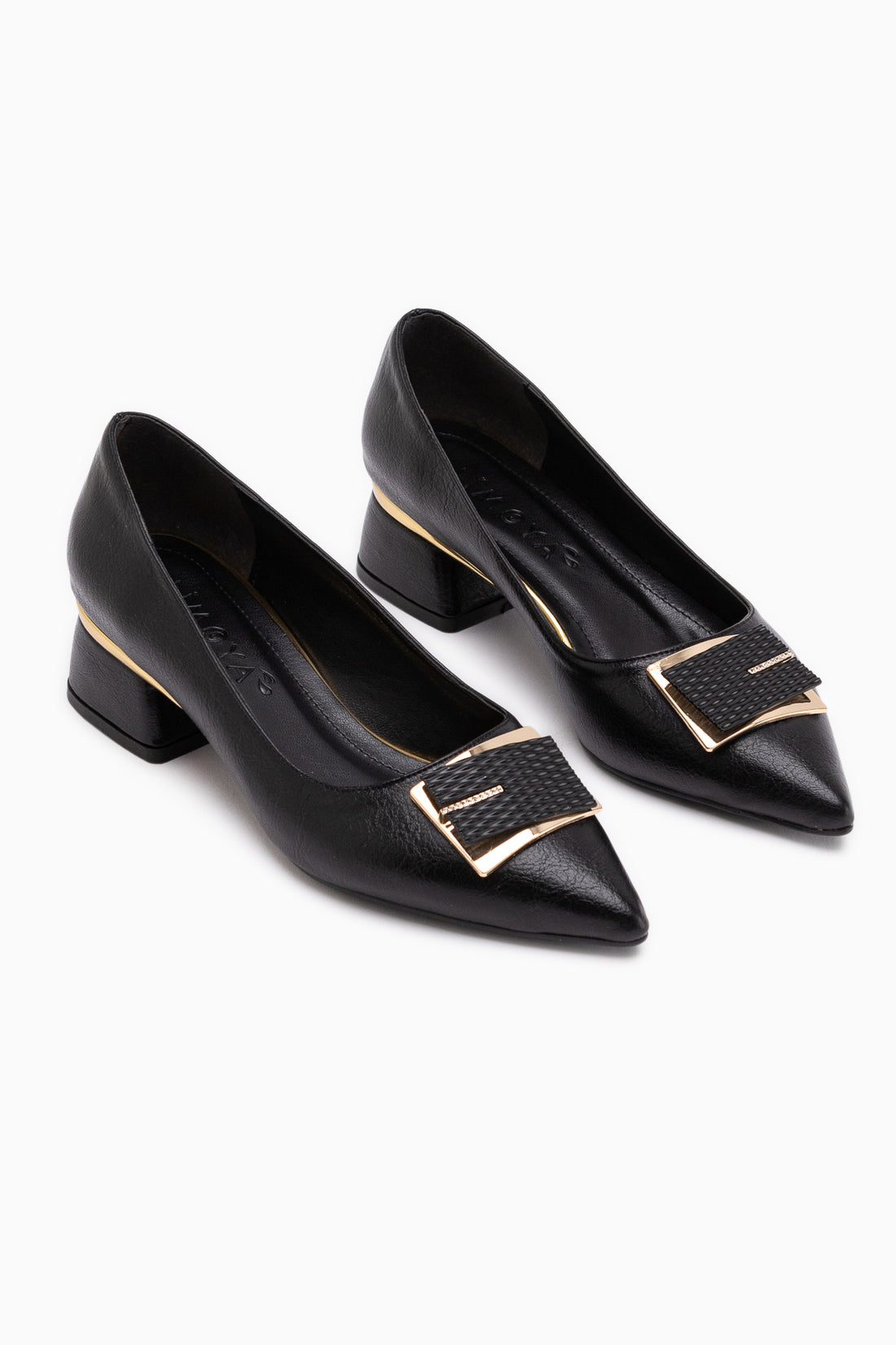 Cindie Schwarze Asymmetrische Schnalle Detail Damen Absatzschuhe