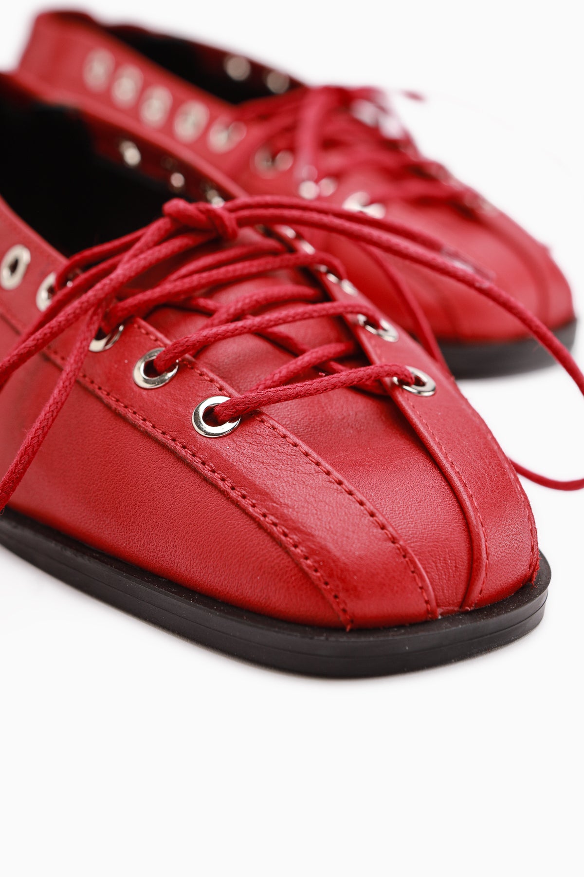 Romy Genuine Leather Red Lace-Up Women’s Ballet Flats