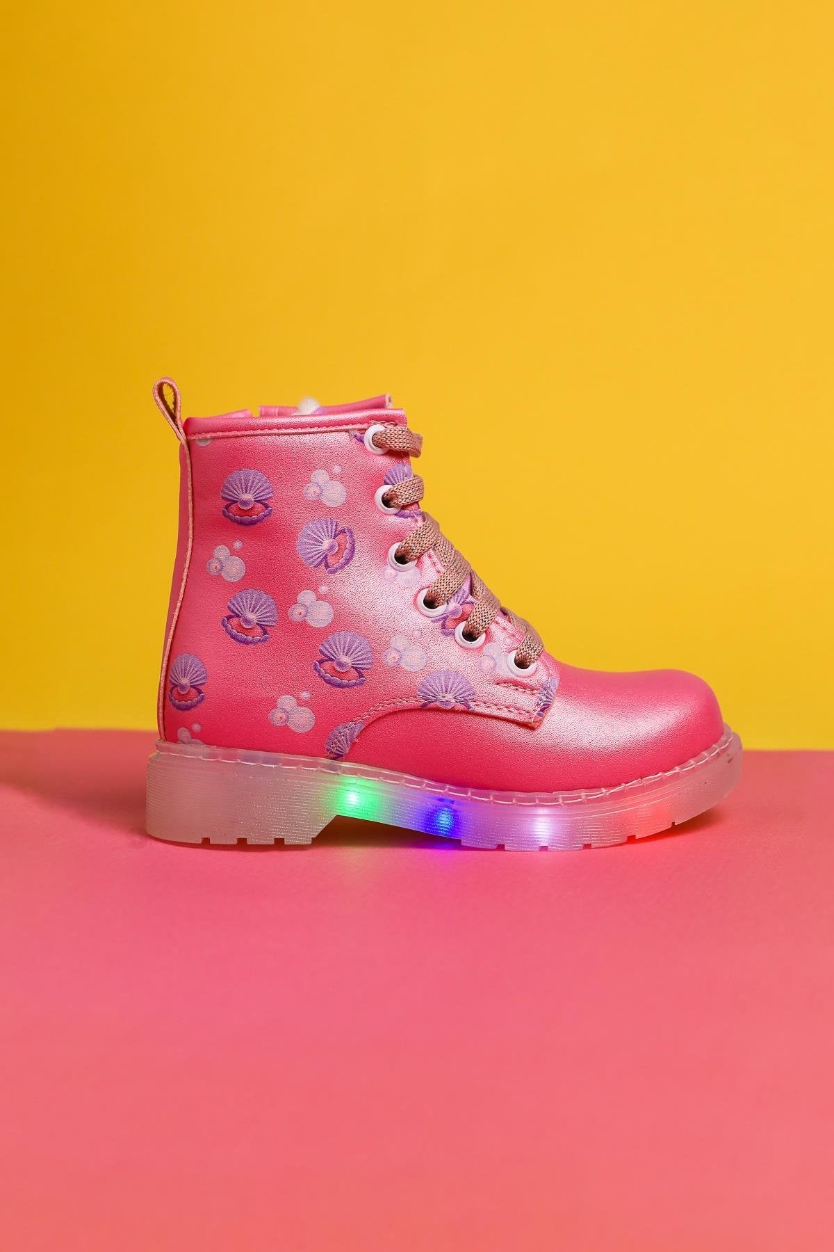 Johline Rosa Meereskreatur Druck Schnürung Leuchtende Kinderstiefel