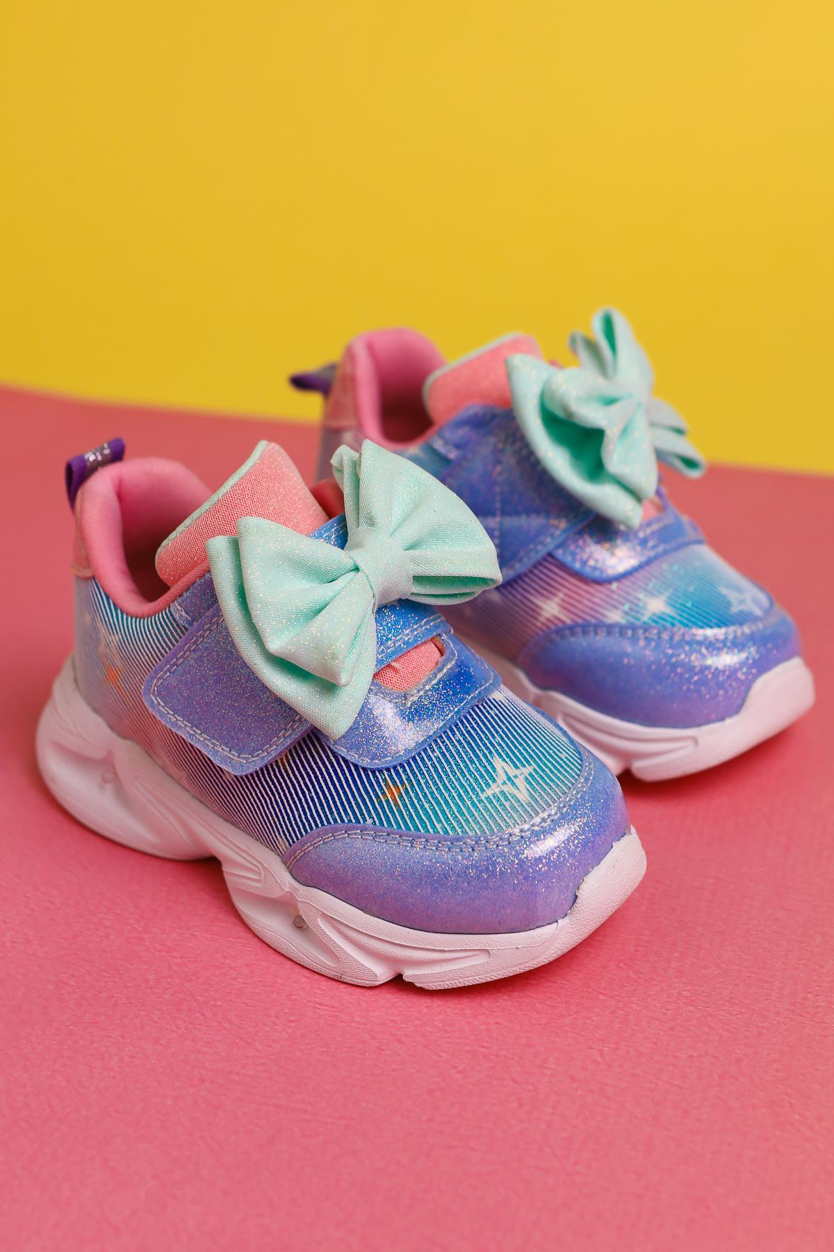 Feliz Blaue Schleife-Detaillierte Klettverschluss Leuchtende Baby Sneakers