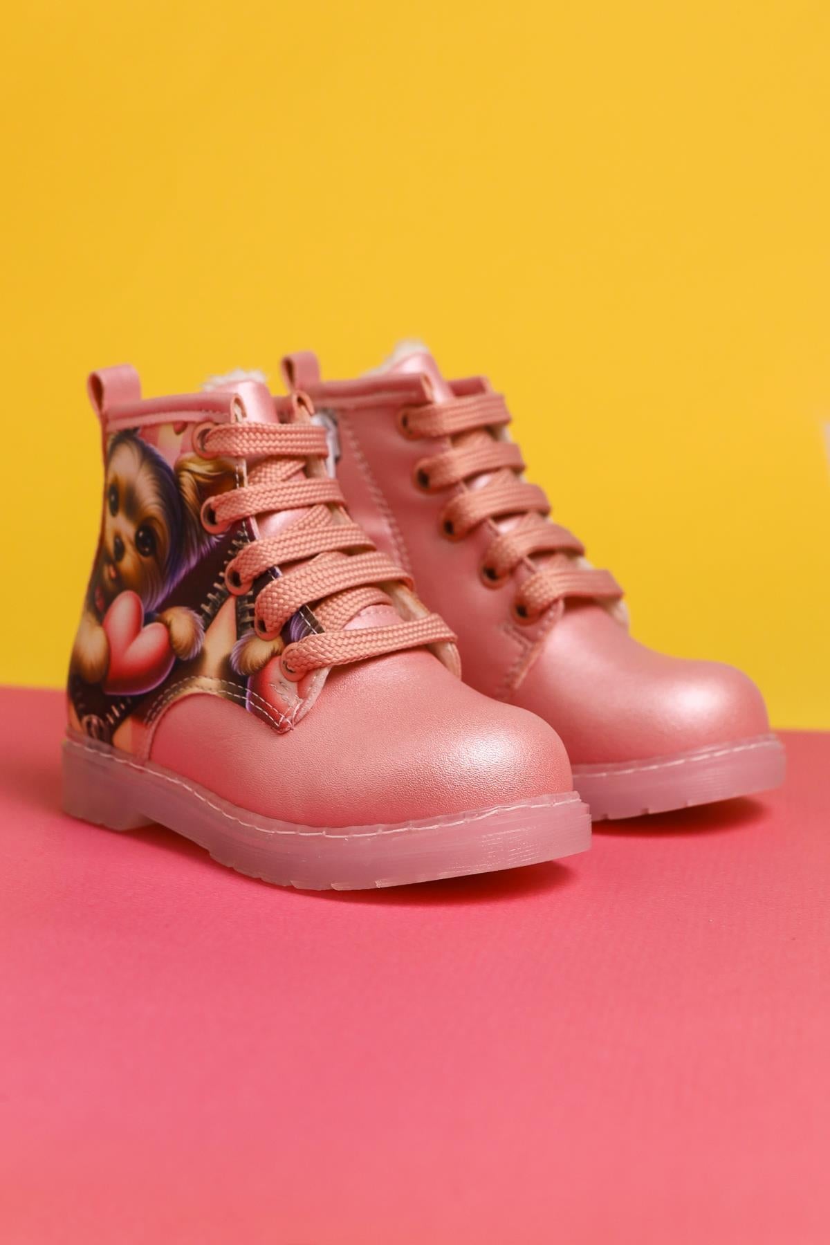 Jannice Rosa Cartoon-Charakter-Druck Leuchtende Schnür-Baby-Stiefel