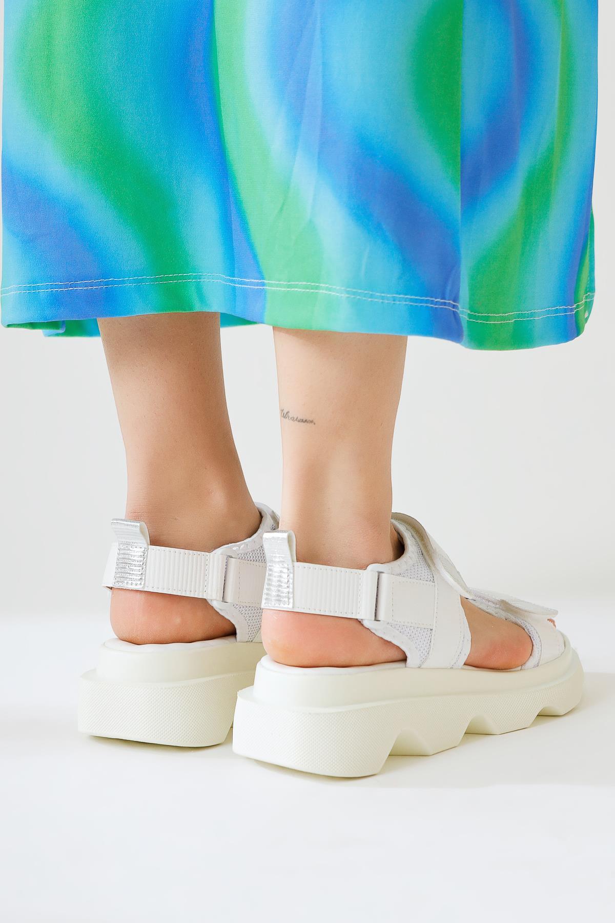 Tale White Single Strap Velcro Detailed Sandals