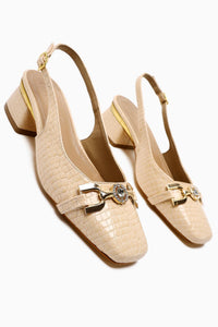Tai Beige Krokodil Stein Detail Damen Absatzschuhe