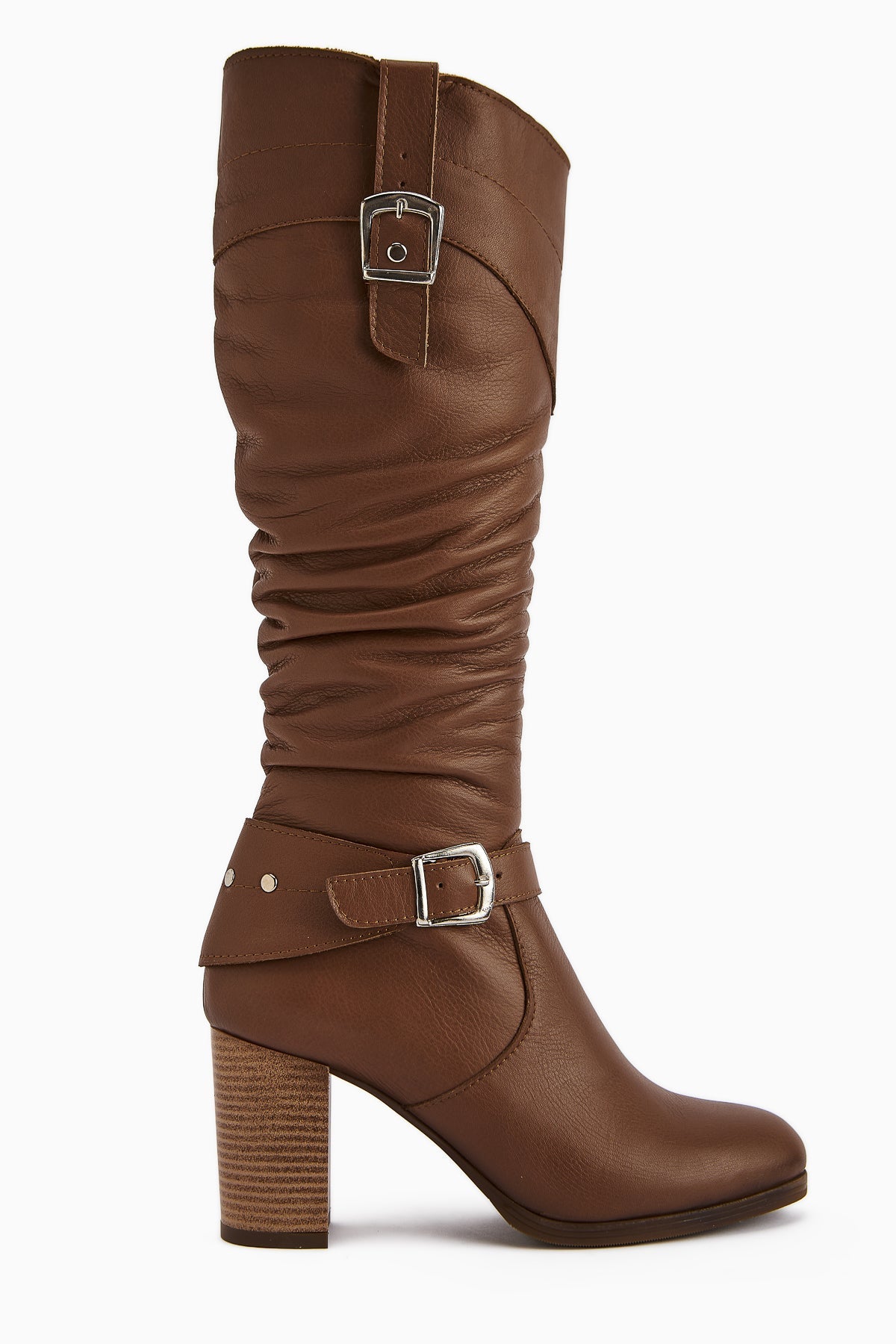 Ting Genuine Leather Taba Buckle Detail Women's Heeled Boot