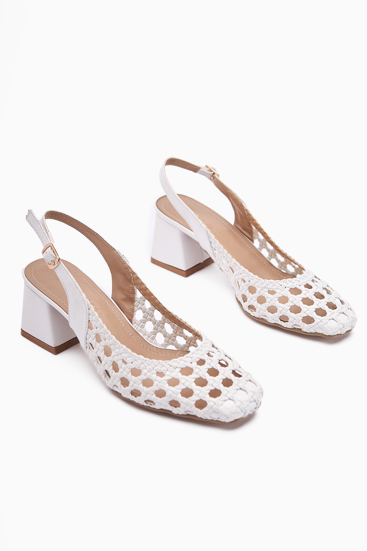 Filipa White Handmade Square Toe Heeled Women's Sandals