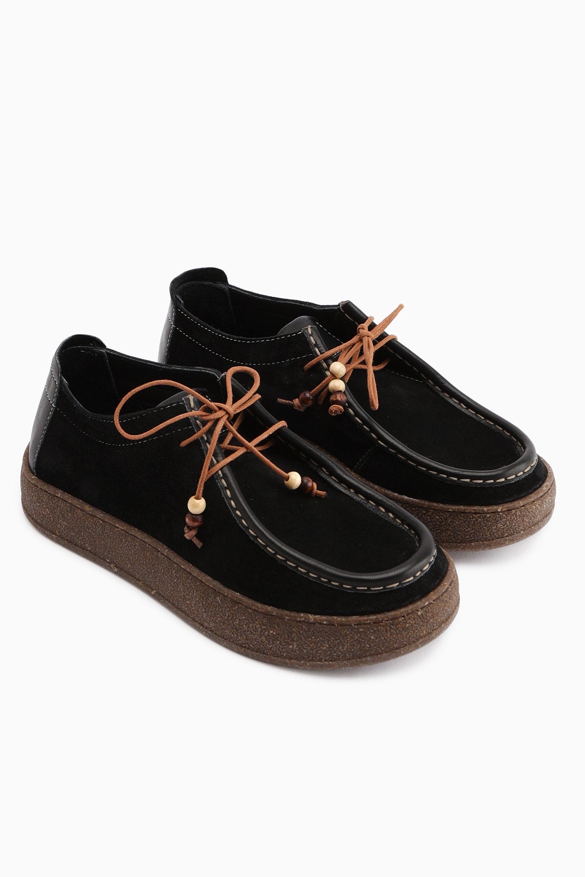 Polin Genuine Leather Black Suede Lace-Up Daily Loafer Shoes