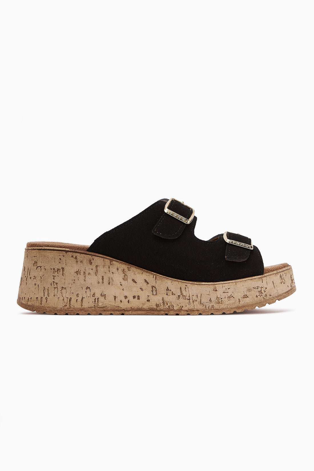 Samina Schwarze Doppelriemen Blockabsatz Damen Hausschuhe