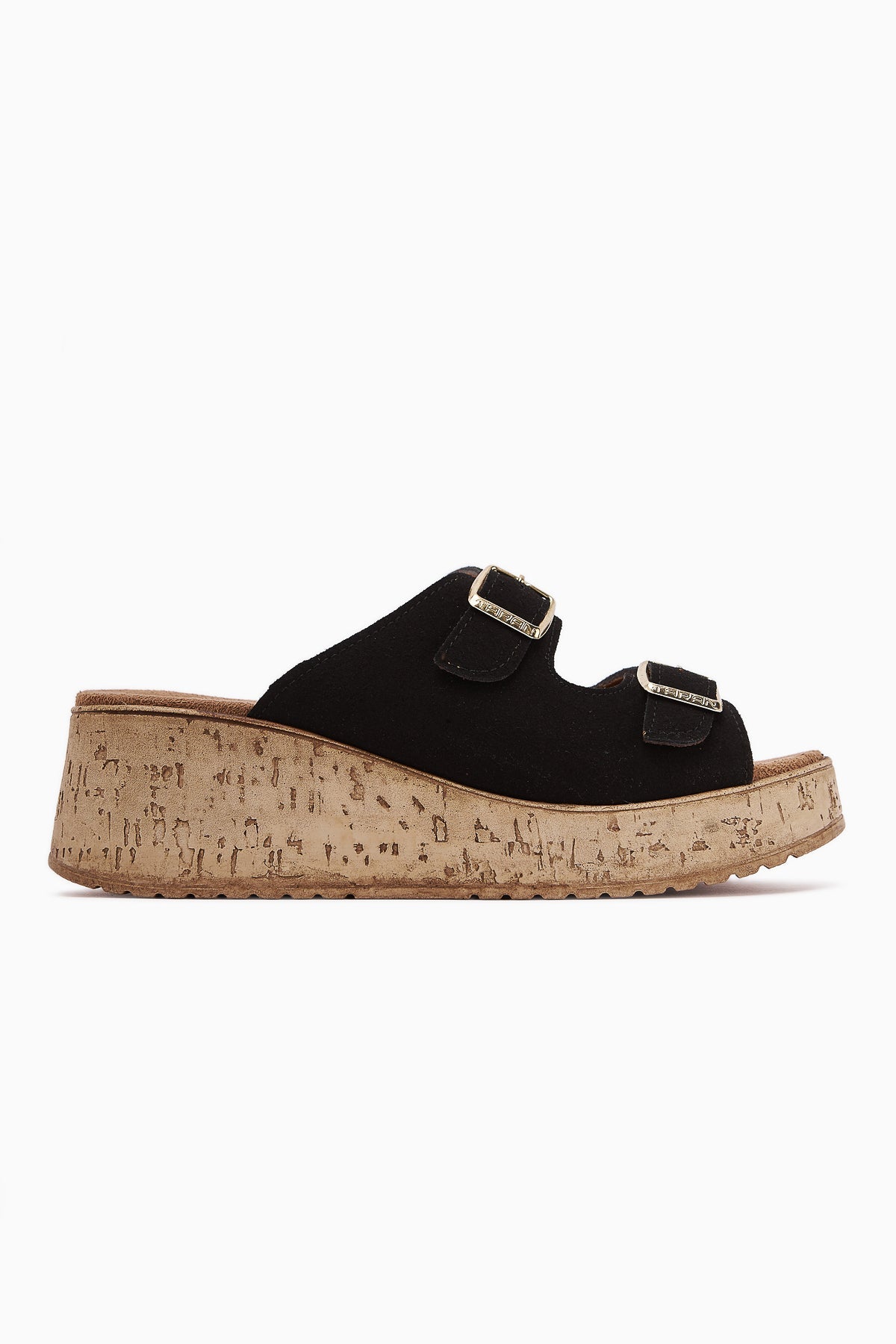 Samina Schwarze Doppelriemen Blockabsatz Damen Hausschuhe