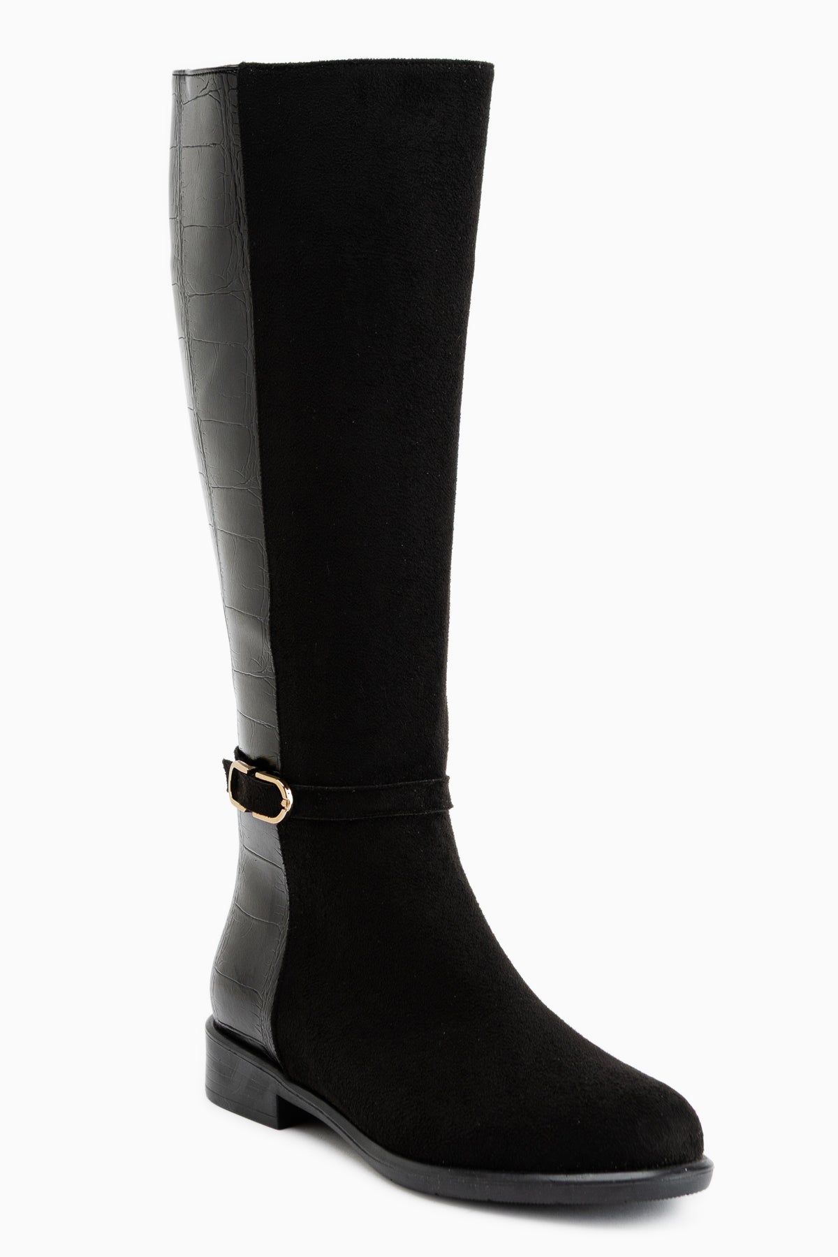 Essie Schwarze Wildleder Schnallen Damen Stiefel