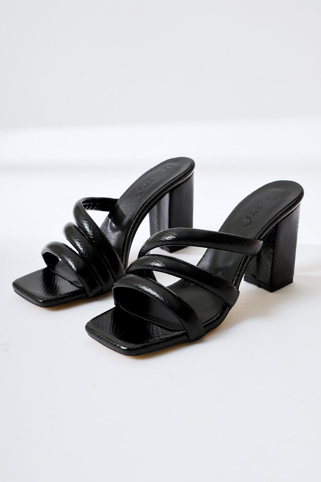 Sasima – Black Snake-Print Strap-Detail Heeled Slide