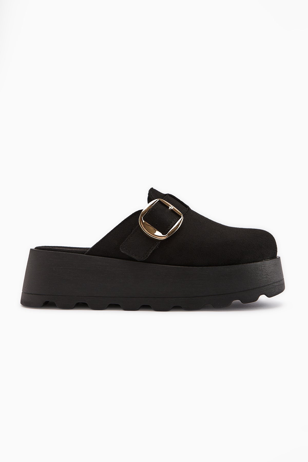 Clara Black Suede Buckled Women's Slipper