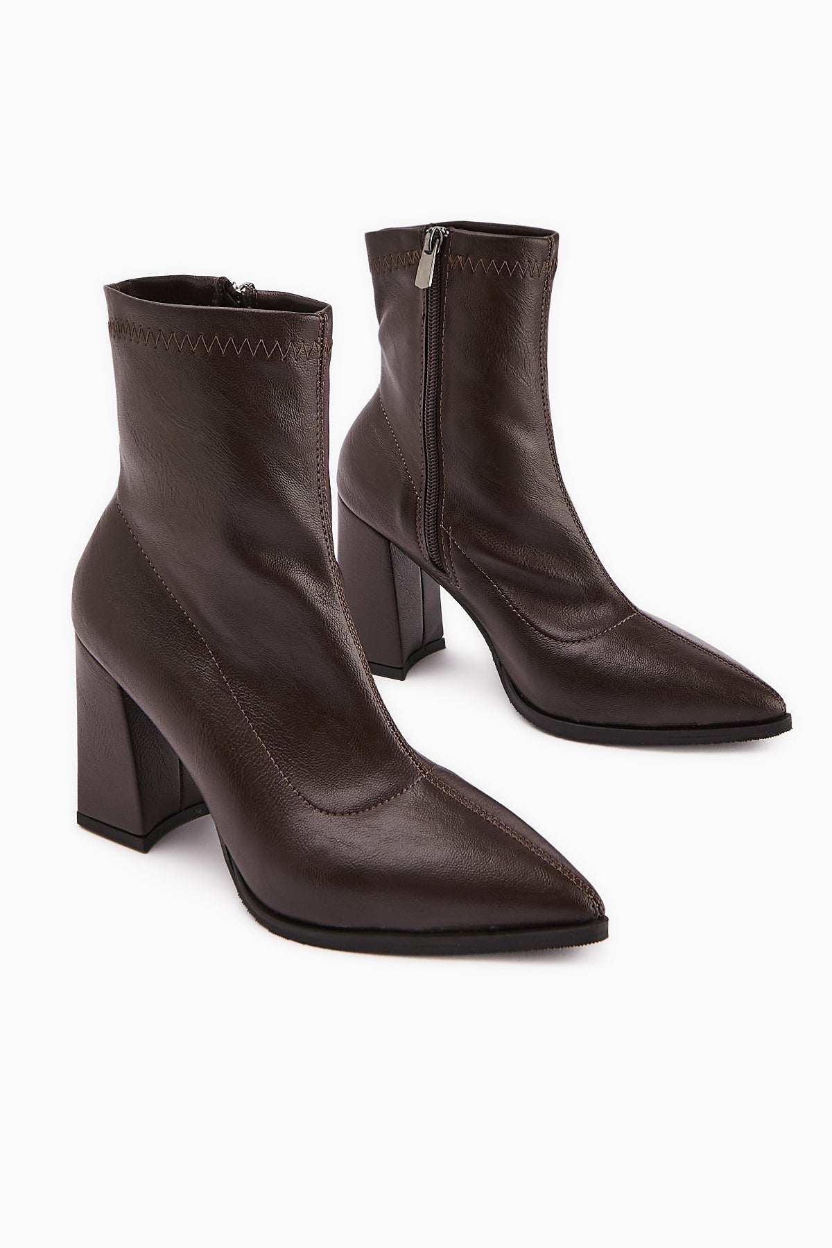 Susy Brown Thick Heeled Stretch Women's Boot