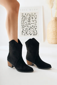 Knut Black Suede Asymmetric Cut Pointed Toe Western Boots