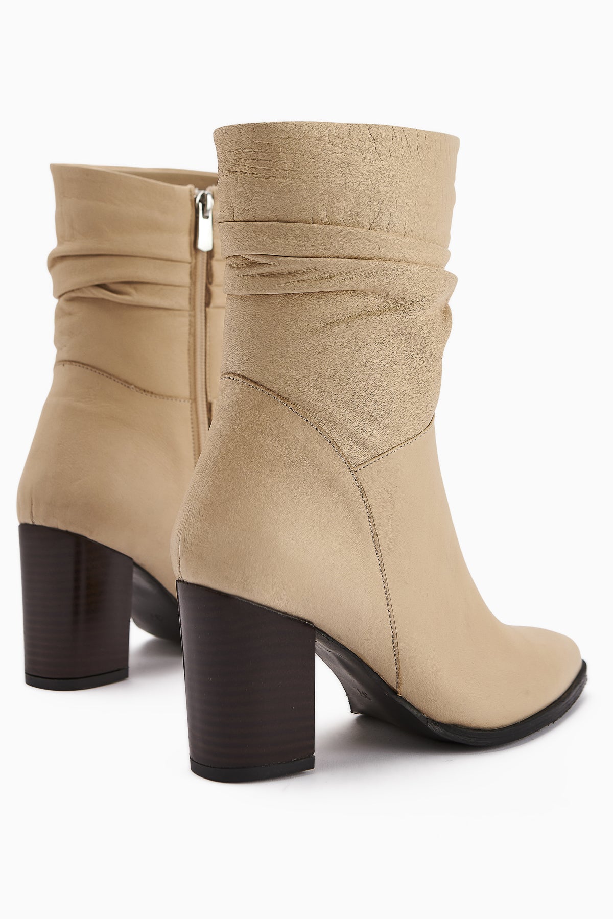 Tamina Genuine Leather Beige Pointed Toe Heeled Women's Boot